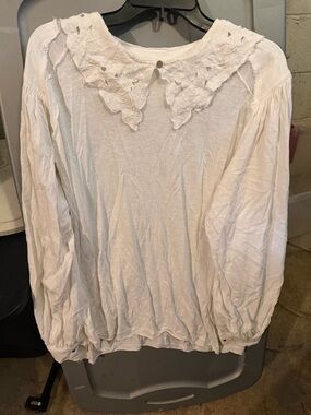 Free People Cream Eyelet Collar Boho Peasant Blouse